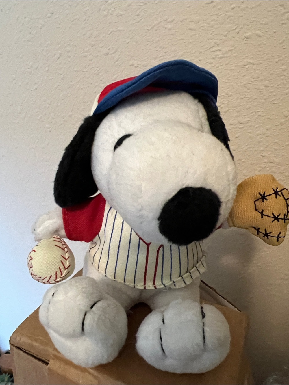 Peanuts Snoopy Plush in White, Black, Red & Blue with Baseball Outfit